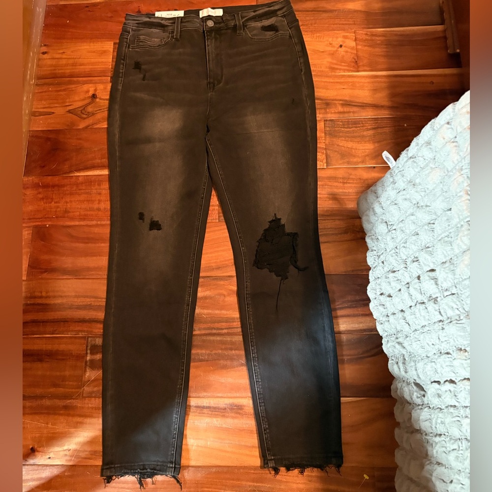 VERVET by Flying Monkey Haylie High Rise  Distressed Black Jeans 32‎ NWT (0770)